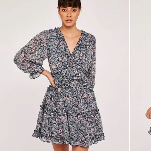 Apricot Floral Dress with Ruffle Details - Picture 12 of 13